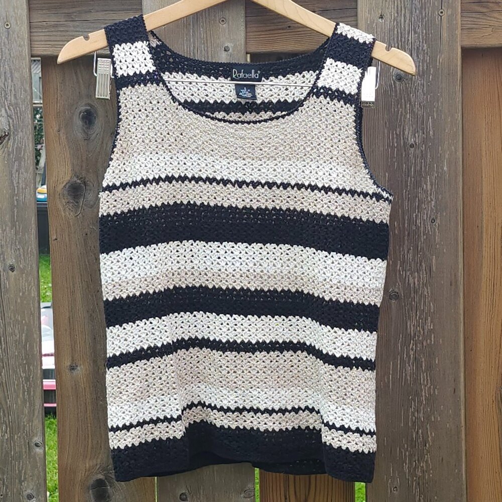 ATTRACTIVE Rafaella Woven Tank Top Women's Size Small Black White Tan